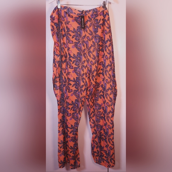 Pretty Little Thing Plus Orange Print Beach Flares Size 22 NWT Beach Tropical - Picture 5 of 11